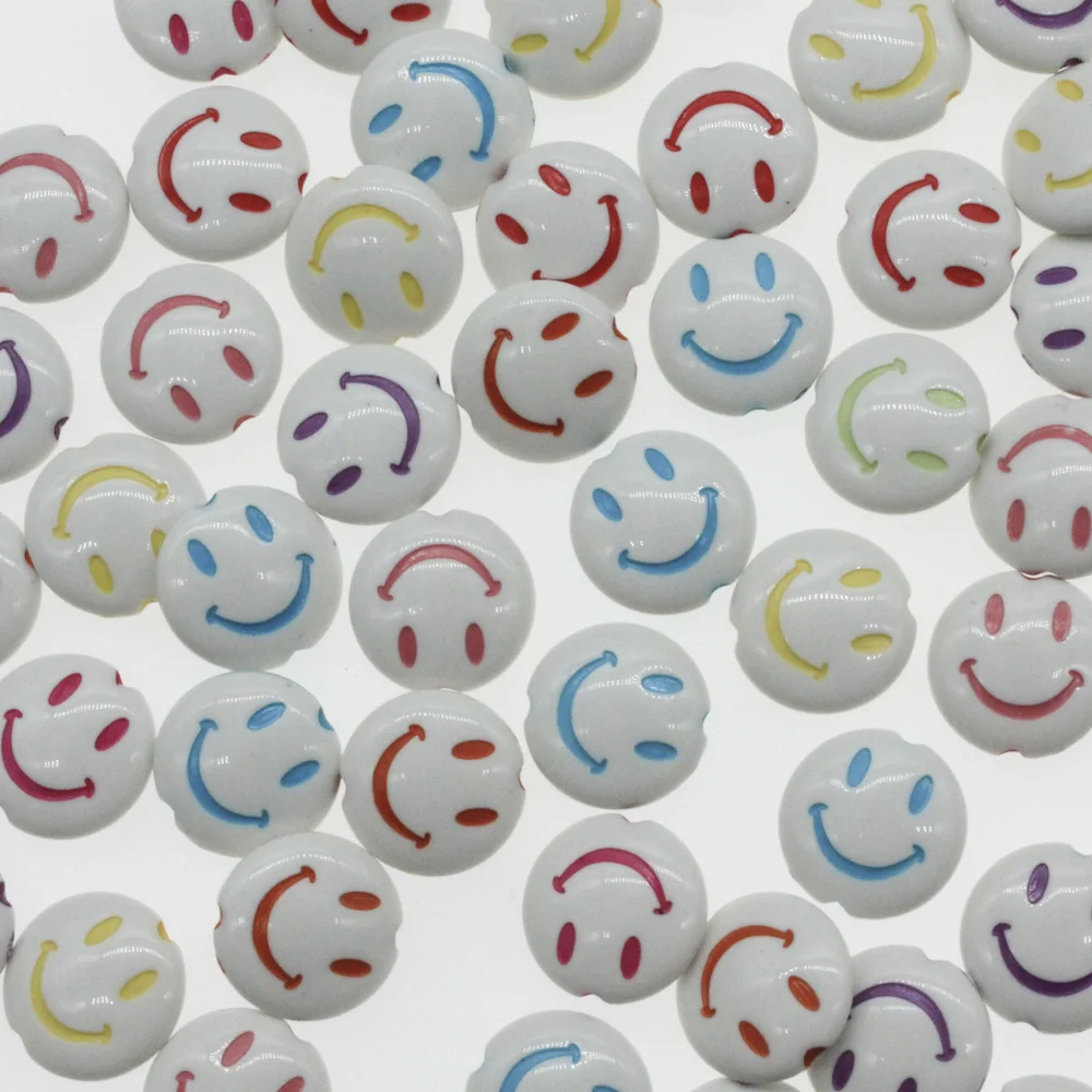 

CHONGAI 50Pcs Smiley Face Round Acrylic Beads Mixed Color For Jewelry Making Bracelet Making