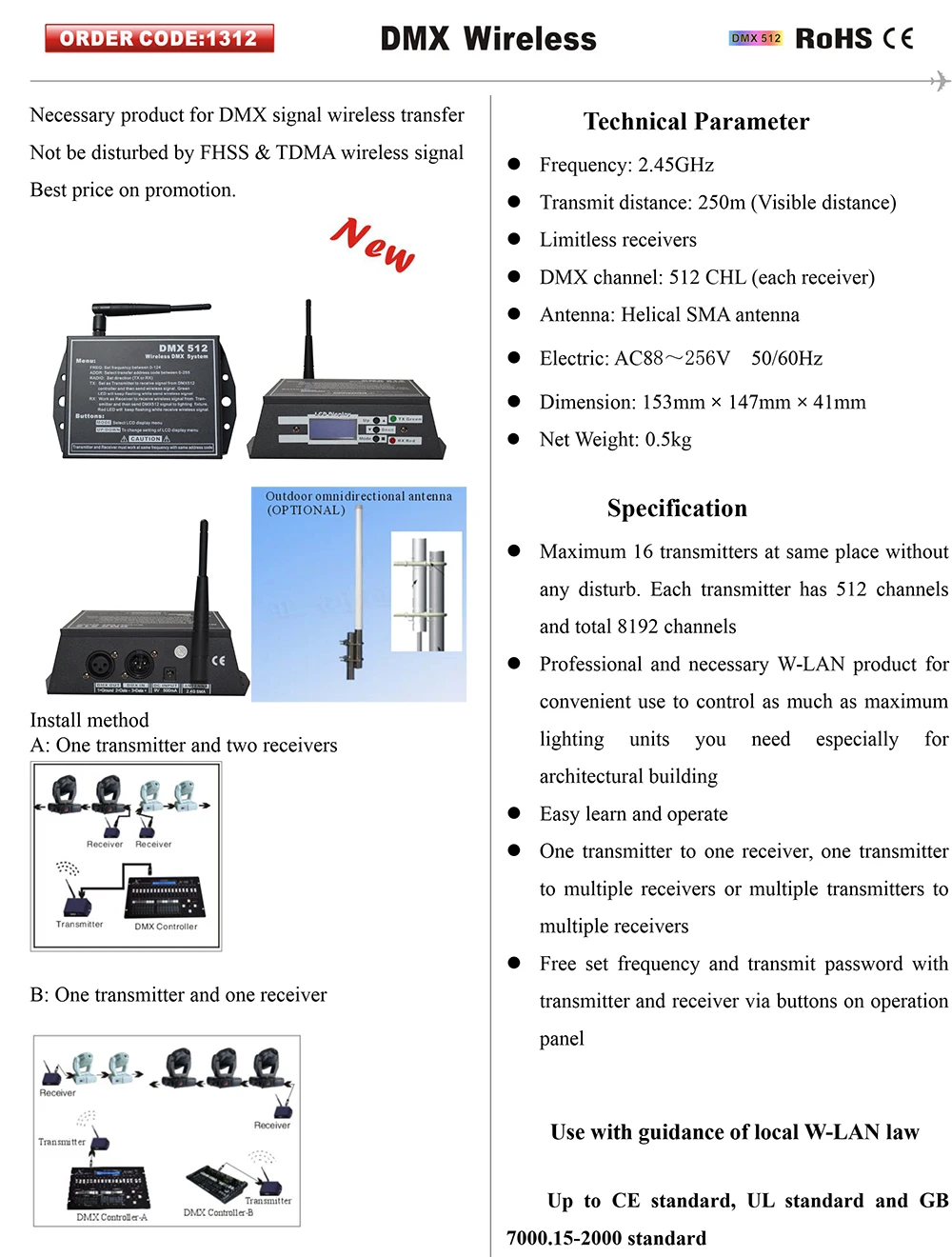 Dmx512 de Transferência sem Fio Transmissão sem Fio do Transformador m de Distância de Transmissão Sinal Dmx 2.45 Ghz Freqüência 250 sem Fio do Transformador 4 Cheap dmx512 wireless