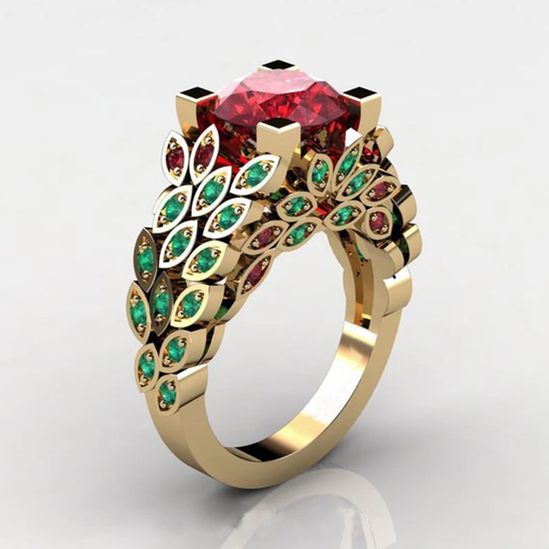 Tisonliz Роскошные Брендовые женские кольца с красным кристаллом золотого цвета цветок лист Подарок на годовщину в виде колец ювелирные изделия для женщин леди дропшиппинг