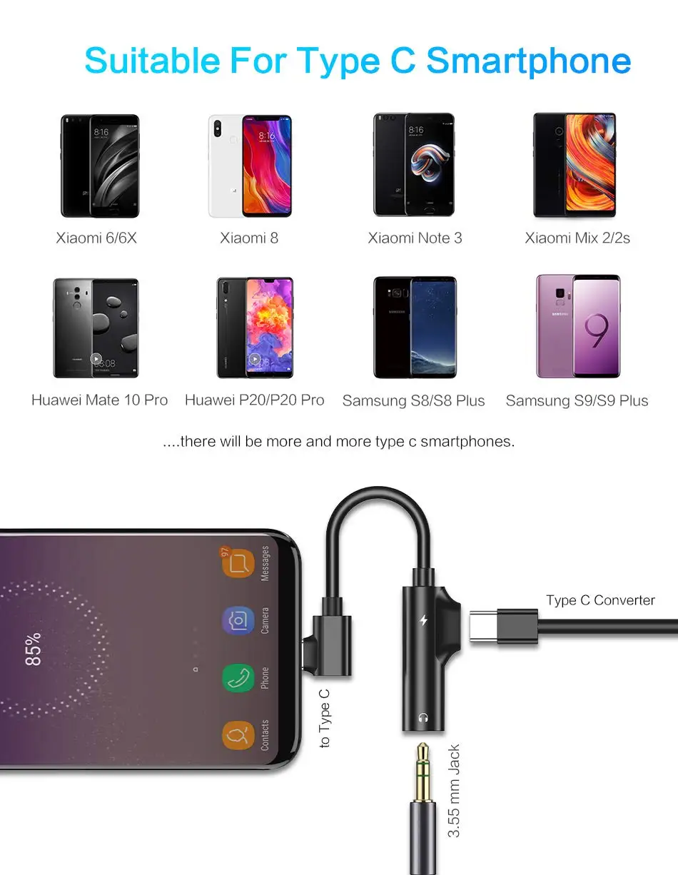 Cherie type C AUC Зарядка до 3,5 мм разъем для наушников сплиттер аудио USB-C кабель музыкальный адаптер Разъем для samsung Xiaomi huawei LG