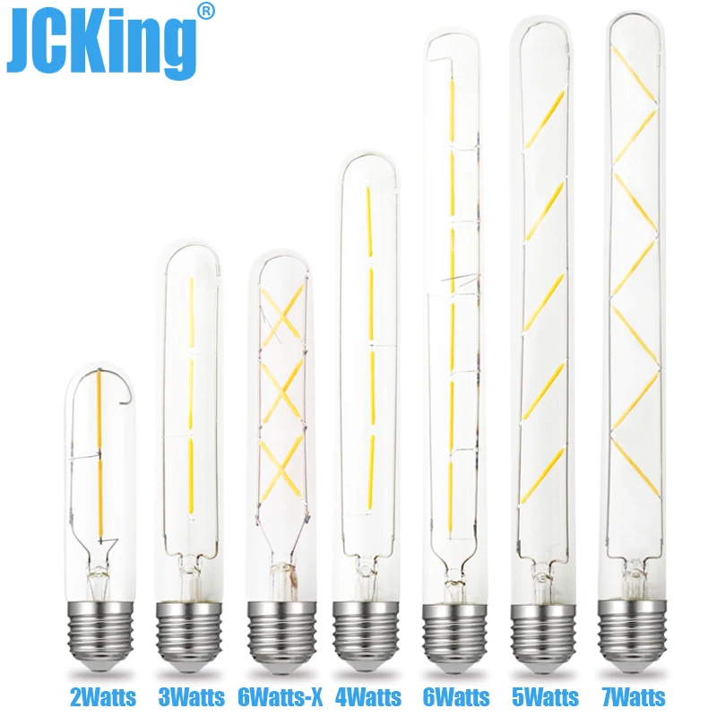

JCking Dimmable 2W 3W 4W 6W 7W Led Tube E27/E26 110V 220V Vintage Retro Dimming Tube Filament Bulbs Lamp For Chandelier Lighting