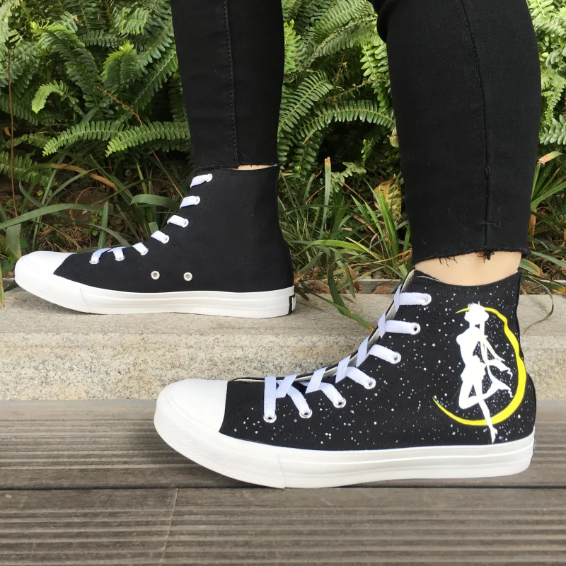 

Wen Canvas Sneakers Women Men Hand Painted Shoes Anime Sailor Moon Skateboarding Shoes High Top Lace Up Sports Flat Plimsolls