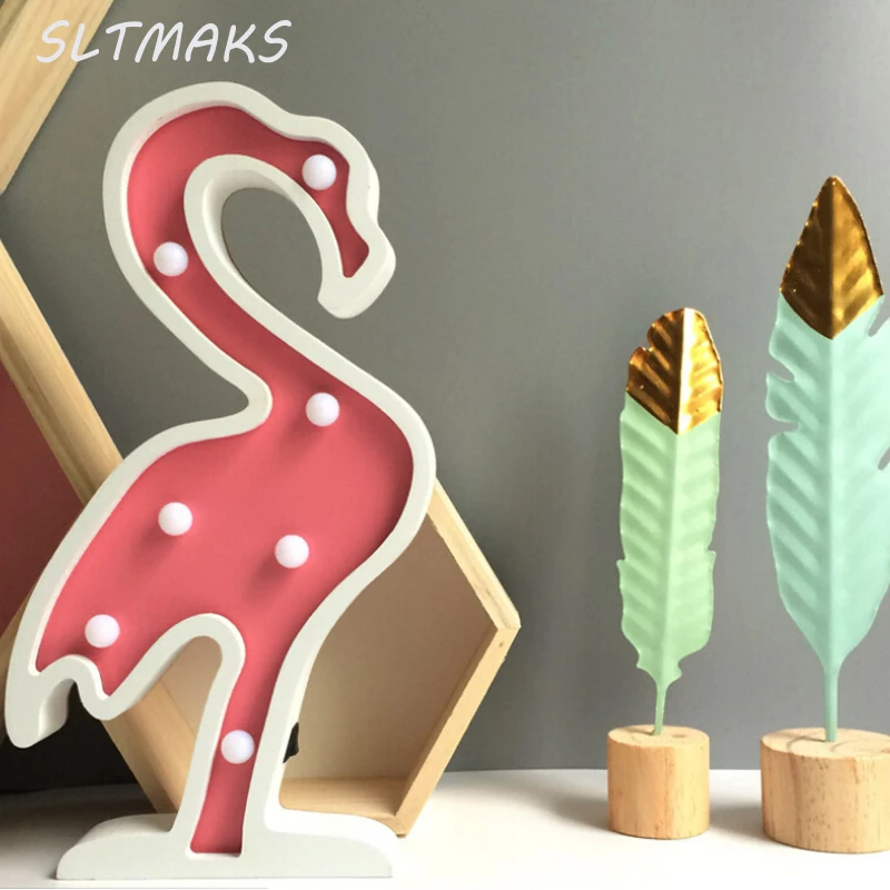 

LED Night Light high quality Wood Novelty Luminaria Pink Flamingo For Bedroom Children Room Decoration