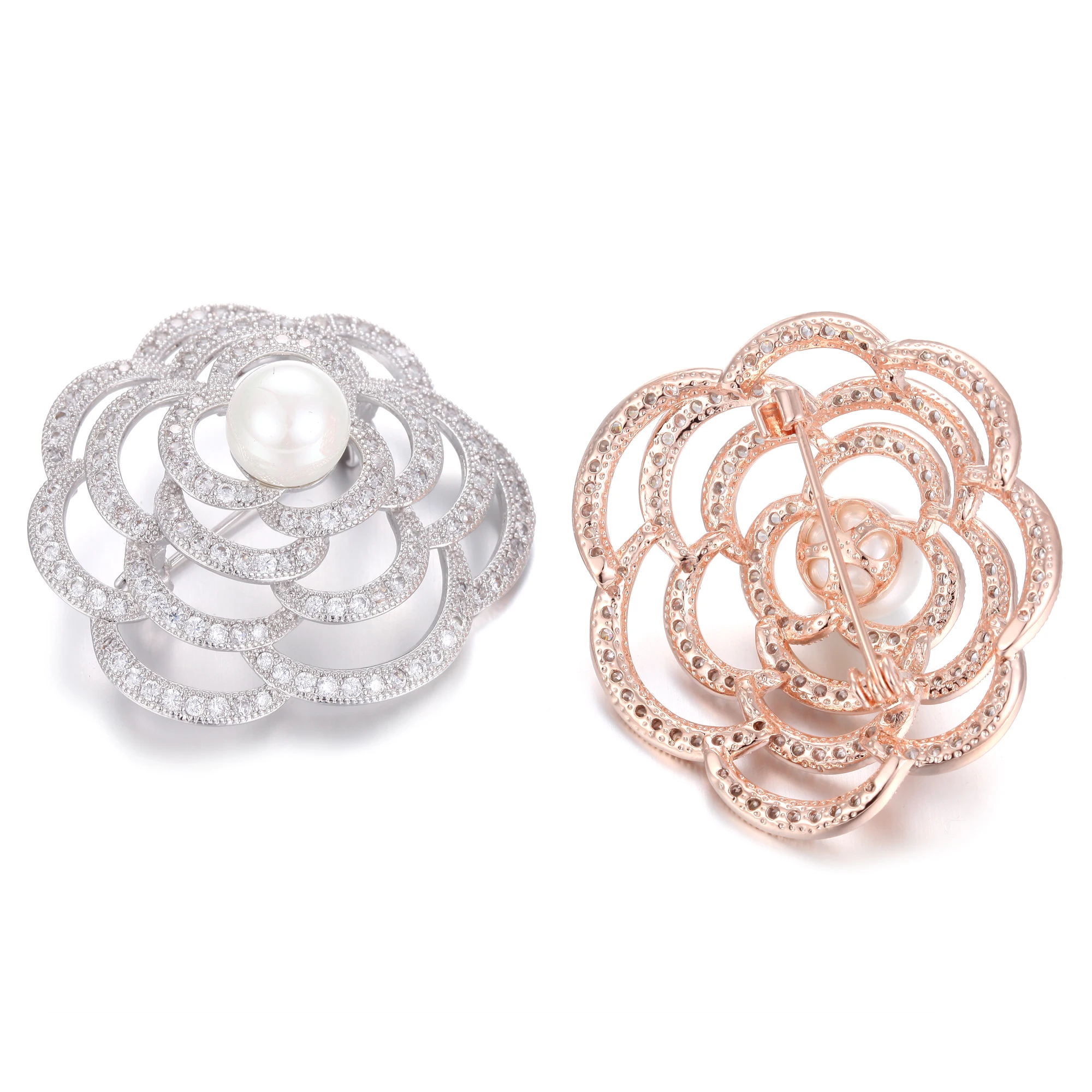 Cubic zirconia big brooches for dresses High Quality Plant Rose flowers