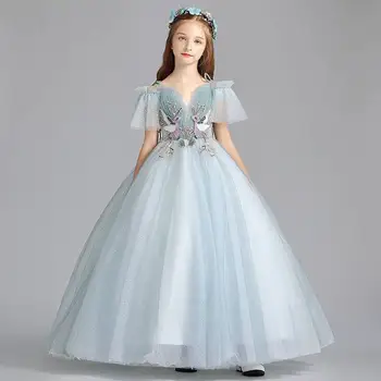 

2019 Baby Princess Ball Dress Kids Girls Formal Dress Birthday Prom Party Off Shoulde Dress Piano Pageant Prom Dress Gown D07