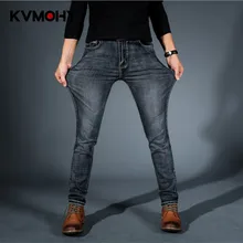 Джинсы для Для мужчин стрейч средней талией синий черный Жан Мода полосой прямые брюки плюс Размеры Классический Pantalon Homme Жан