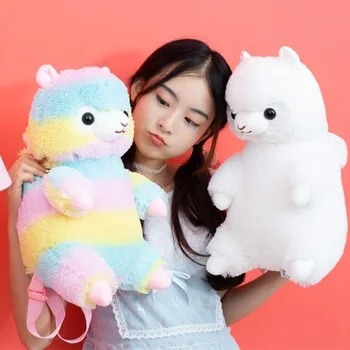 

40CM Kawaii Color Alpaca Plush Backpack Rainbow Alpaca Soft Doll Plush Shoulder Bag Shoulder Bag Child Kid Girl Birthday Gift