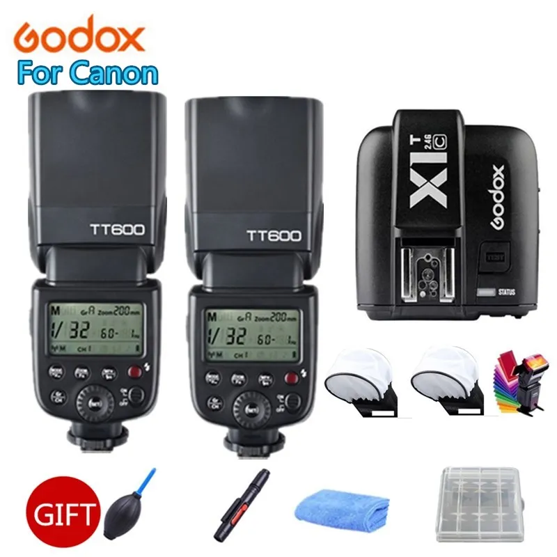 Godox TT600 2,4G Беспроводная вспышка Speedlite, передатчик Godox X1T-C ttl беспроводной дистанционный триггер для камеры Canon - Цвет: Черный