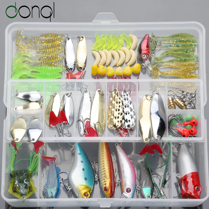 

DONQL 109Pcs Mixed Fishing Lure Set Minnow Spoon Soft Fishing Baits Kit With Box Artificial Bait Gear Pesca Fishing Tackle Set