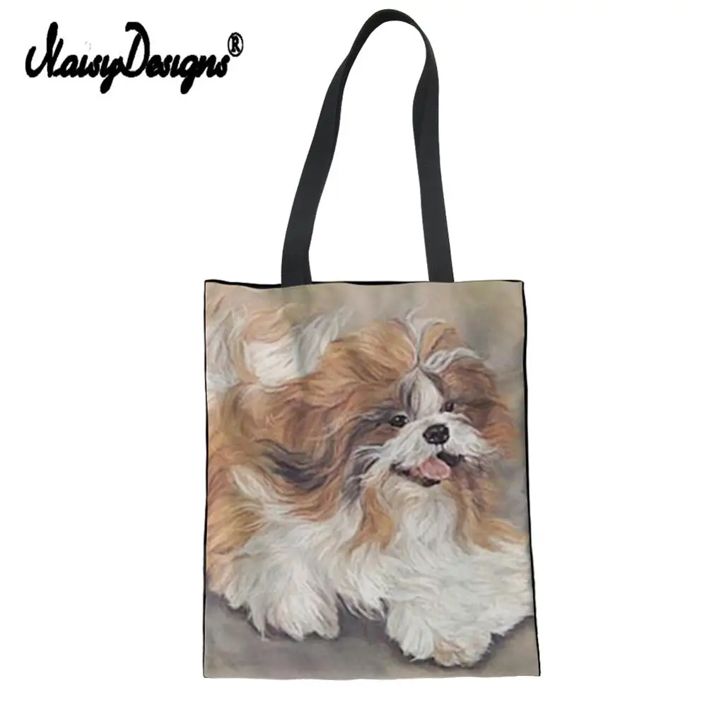 NoisyDesigns Shih Tzu картина со щенками Женская парусиновая Повседневная тканевая сумка для покупок Женская пляжная дорожная линия Хлопковая Сумка