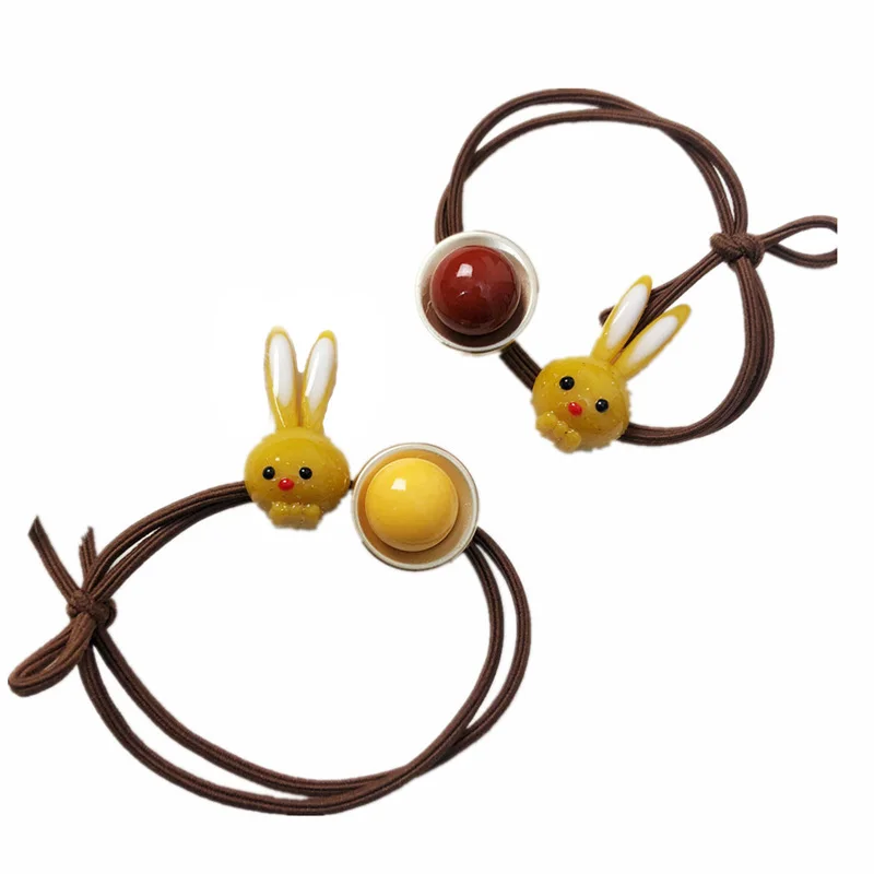 buy Bunny Rabbit Ears Scrunchies Girls Elastic Hair Rubber Bands Accessories For Women Hair Ring Ponytail Holder Pearls Randomly