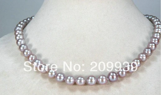 

huij 003323 Natural 6.5-7mm AAA+ round lavender pink akoya pearl necklace 14k white gold 17