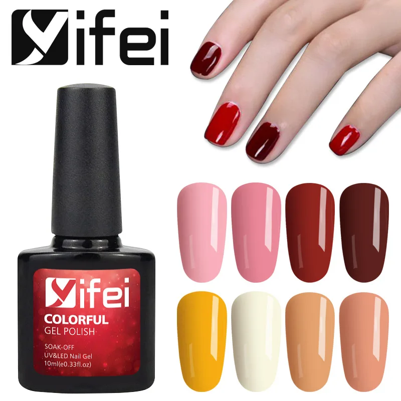 

YIFEI 10ml Pure Color Gel Nail Polish Glitter Soak Off UV Gel Varnish Semi-permanent Long Lasting Enamel Gel Lacquer UV LED