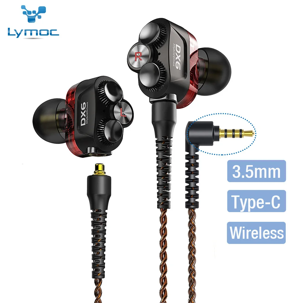 

LYMOC Wired Metal Earphones 3 Hybrid 1BA+2DD Drivers HIFI Bass Wireless Earbud HD Mic Headset Noise Cancelling 3.5mm/Type-C port