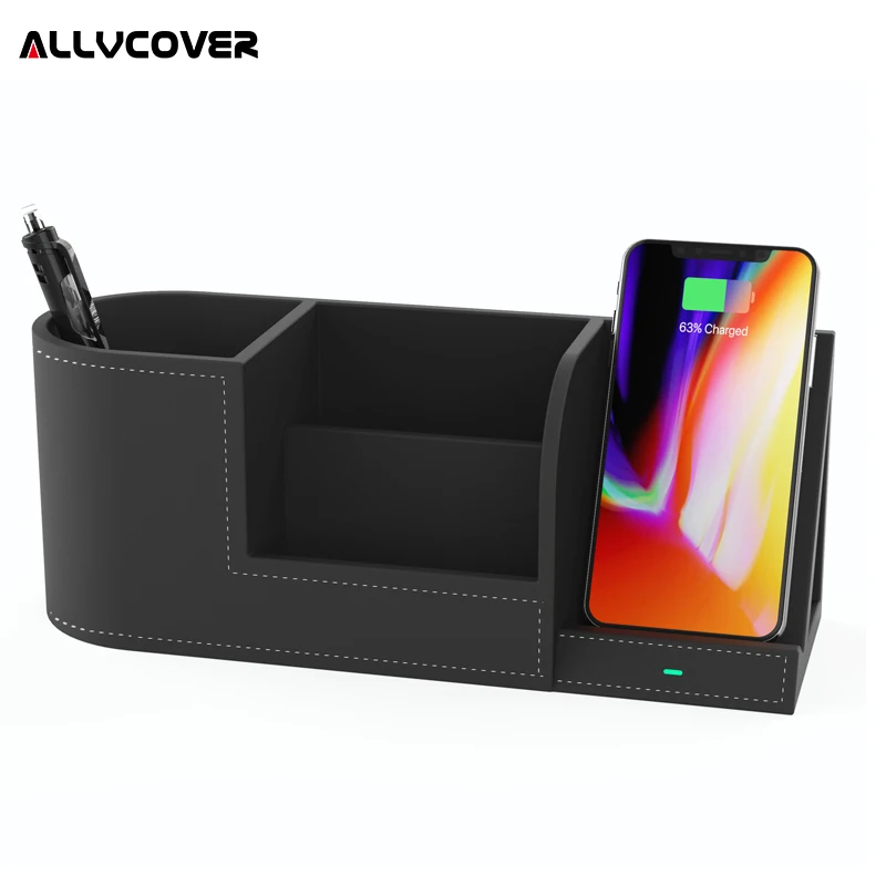 Allvcover Multi Function Qi Wireless Charger+Pen Holder Card Slots Desk
