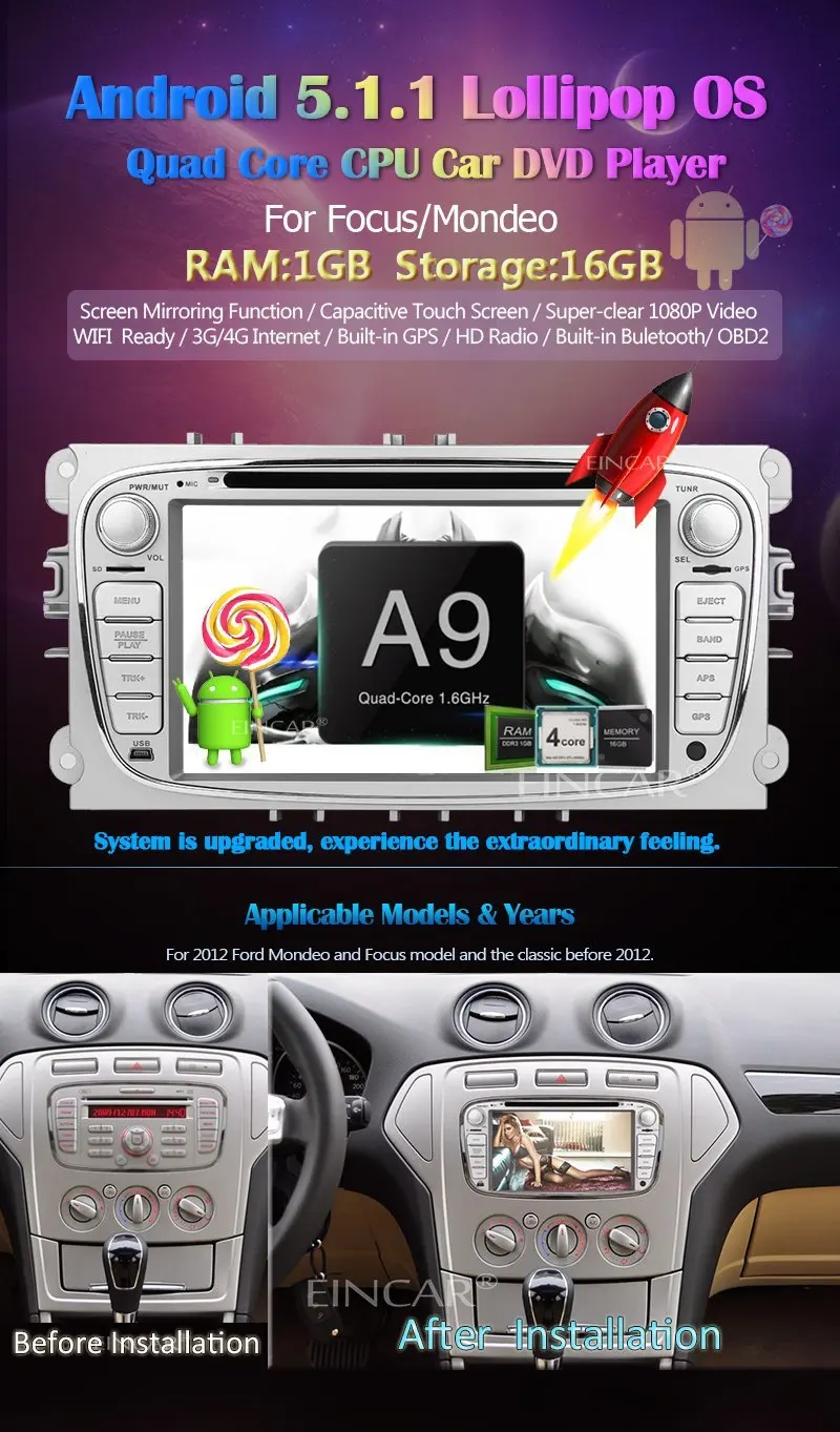 Cheap Double Din Android 5.1 Car DVD Player for Focus/Mondeo In Dash Navigation Auto Radio Stereo GPS Headunit WiFi/Steering Wheel 1