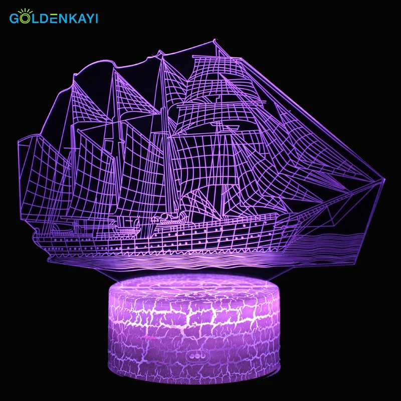3D светодиодный Ночные огни парусник атмосферу настольный ночник сенсорный выключатель семь акрил для детей декоративная лампа для спальной комнаты