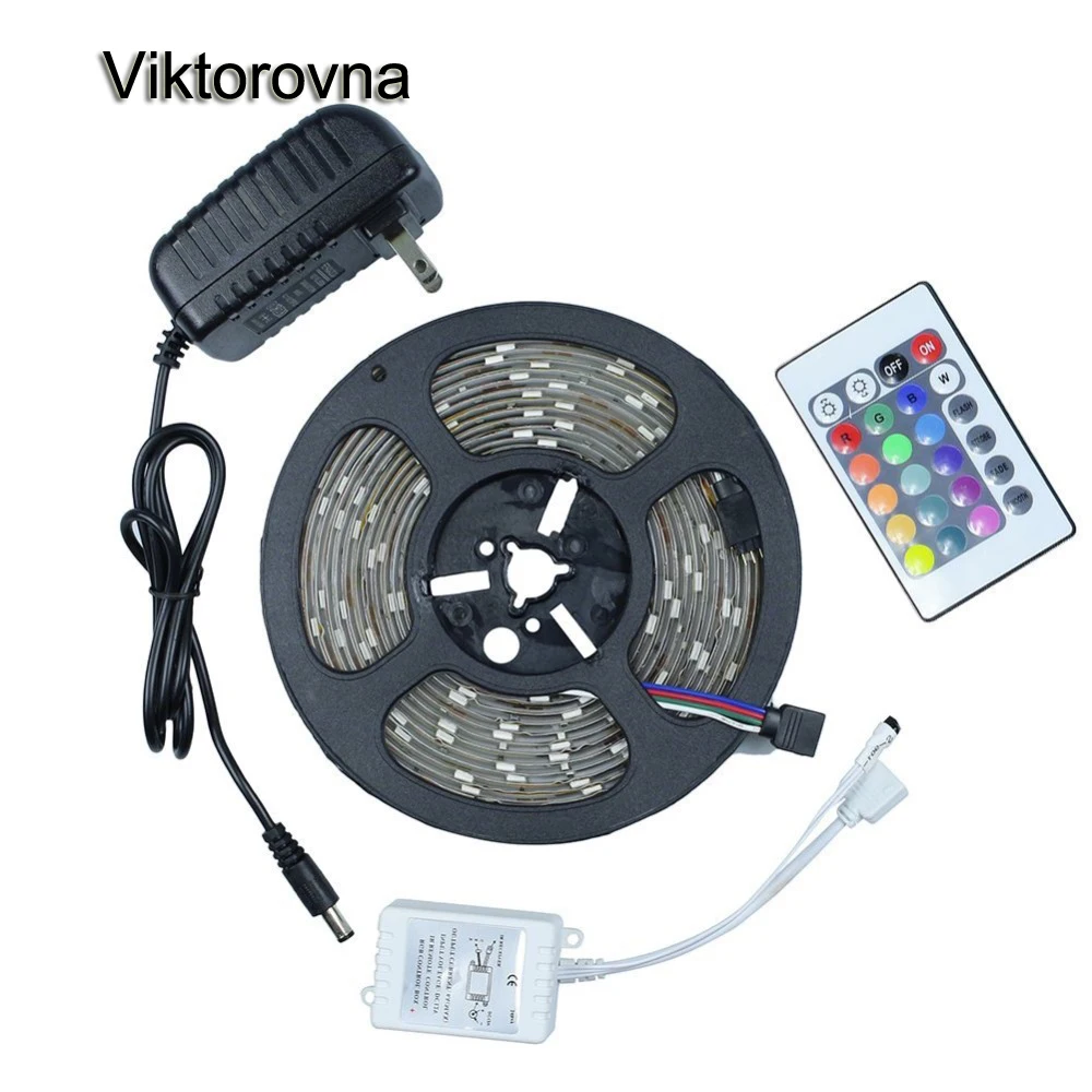 Водонепроницаемый LED RGB полосы света SMD 3528 IP65 IP20 свет 60led/m 1/5 м + пульт дистанционного управления + DC 12 В адаптер Мощность RGB лампа