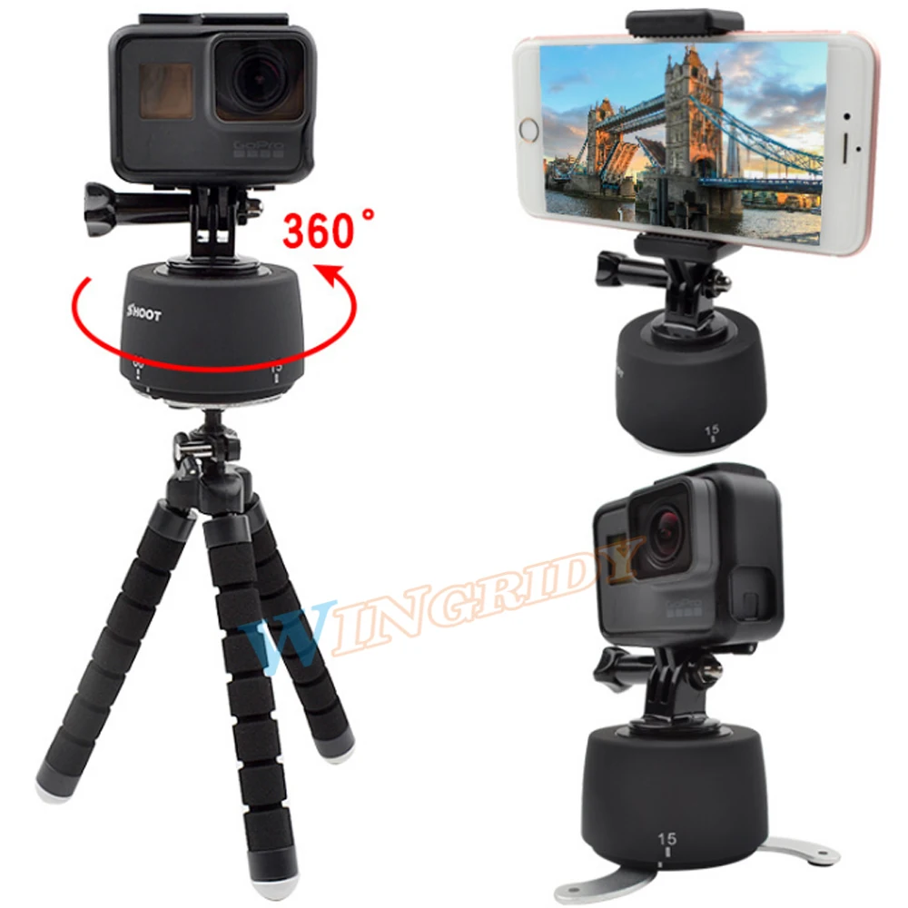 Offerte SPARARE 360 Gradi Panning Rotante Time Lapse per GoPro dslr Yi 4 K SJCAM Eken Stabilizzatore Go Pro Tripod Head Set per il Telefono Eroe 5