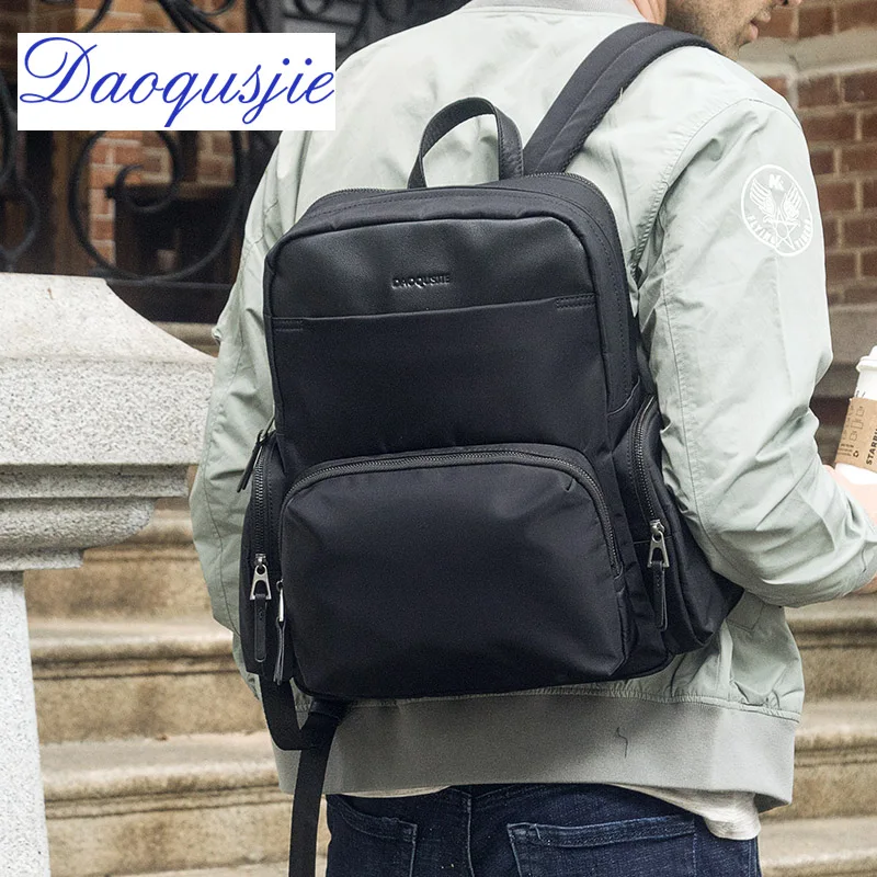 

DAOQUSJIE men's nylon backpacks waterproof man casual leather daypack laptop school bag notebook backpack male double zipper bag