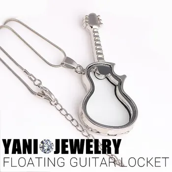 

10pcs/lot Wholesale Alloy Magnetic Glass Memory Living Guitar Floating Locket with Free Chain Pendant Necklace
