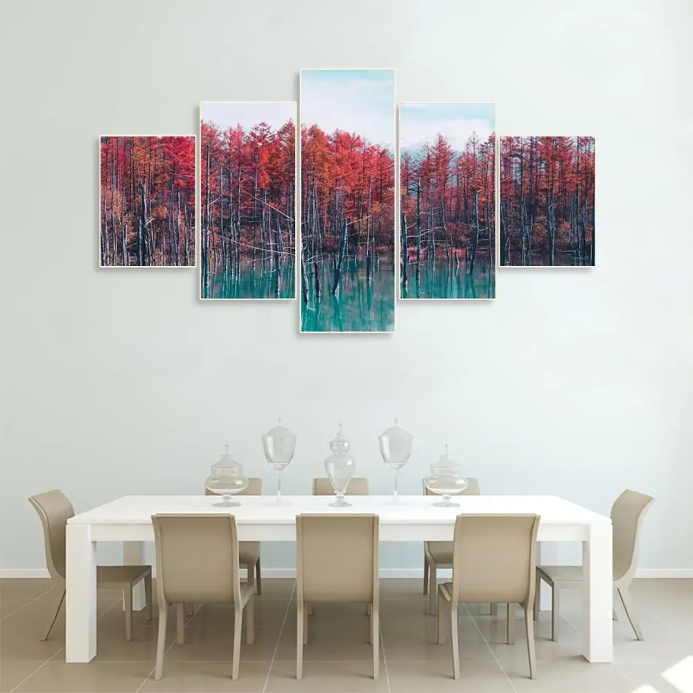 Laeacco Canvas Calligraphy Painting 5 Panel Forest Wall Art Posters and Prints Living Room Decor Picture Nordic Home Decoration | Дом и сад