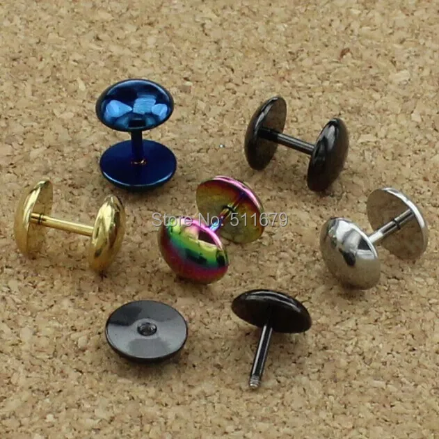 

Stainless Steel And Anodized 16g Ear Studs Earrings Cheater Faux Fake Ear Plugs Tunnels Mixed 5 Color