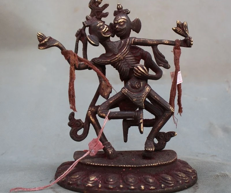 

7" Antiques Old Tibet Tantra Buddhism Pure bronze hevajra Happy Buddha Statue
