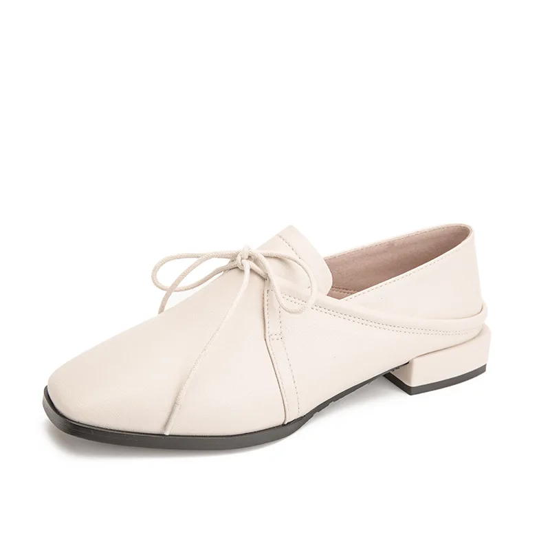 

2019 spring and summer new style lazy shoes go well with casual lacing square head flat heel breathable student shoes