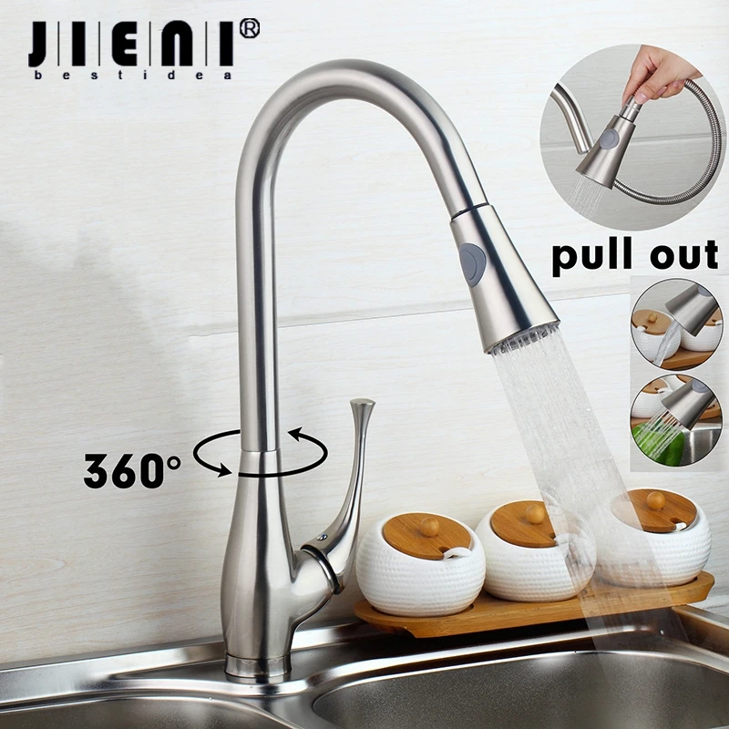 

Pull Out Deck Mount Single Handle Perfect Kitchen Sink Faucet Basin Polished Nickle Brushed Mixer Tap Faucet