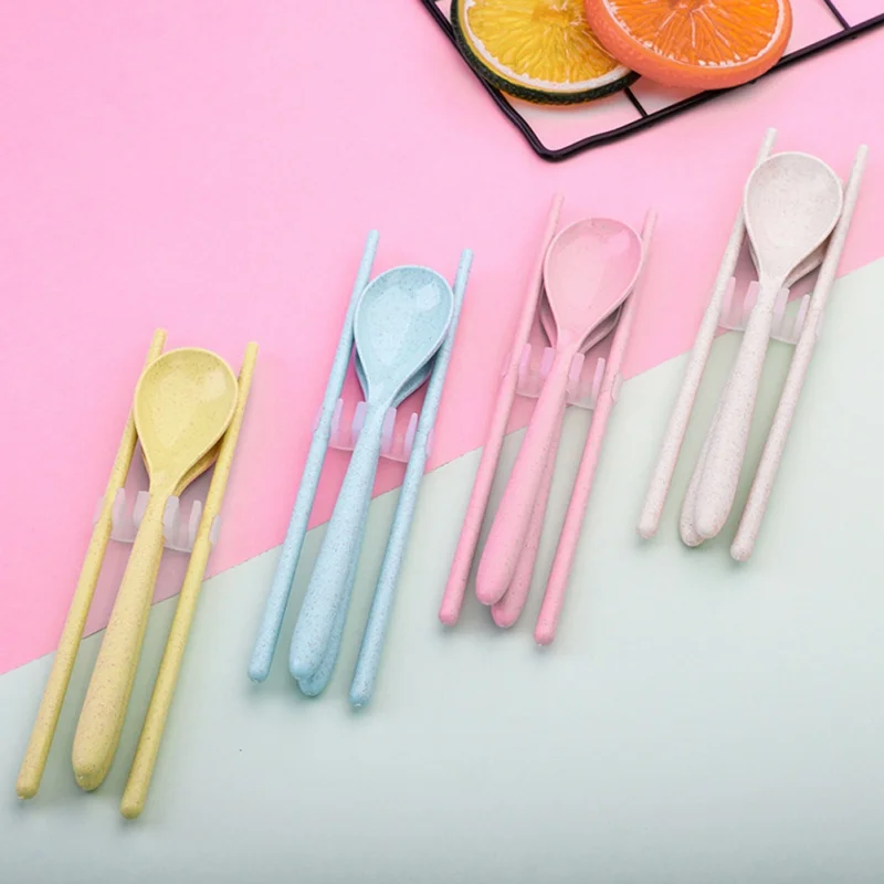 

Portable cutlery set chopsticks spoon fork three piece set student adult travel elegant long handle