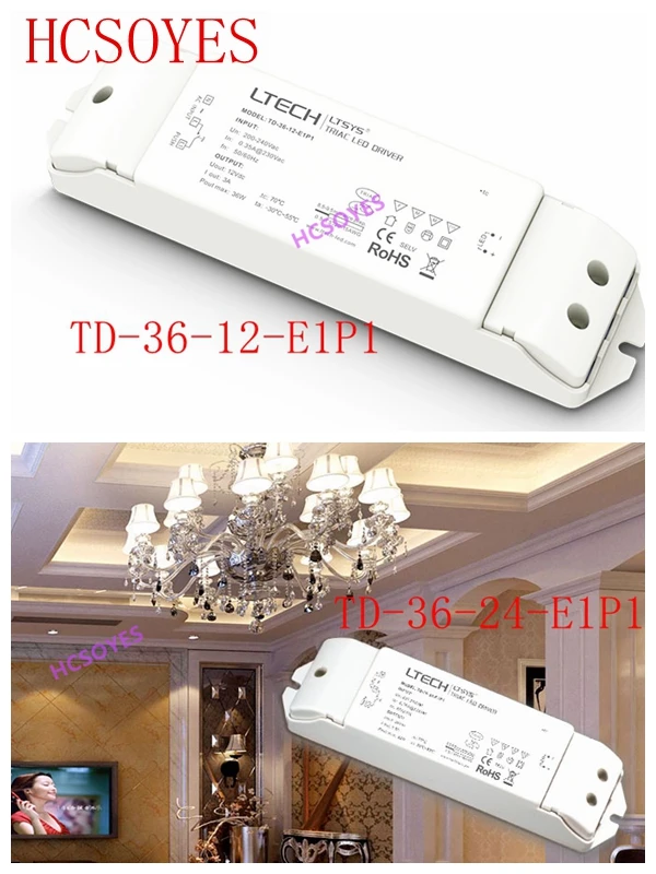 

LTECH TD-36-12-E1P1/TD-36-24-E1P1 LED intelligent Driver Output 36W 12VDC 3A Constant voltage thyristor dimming power supply