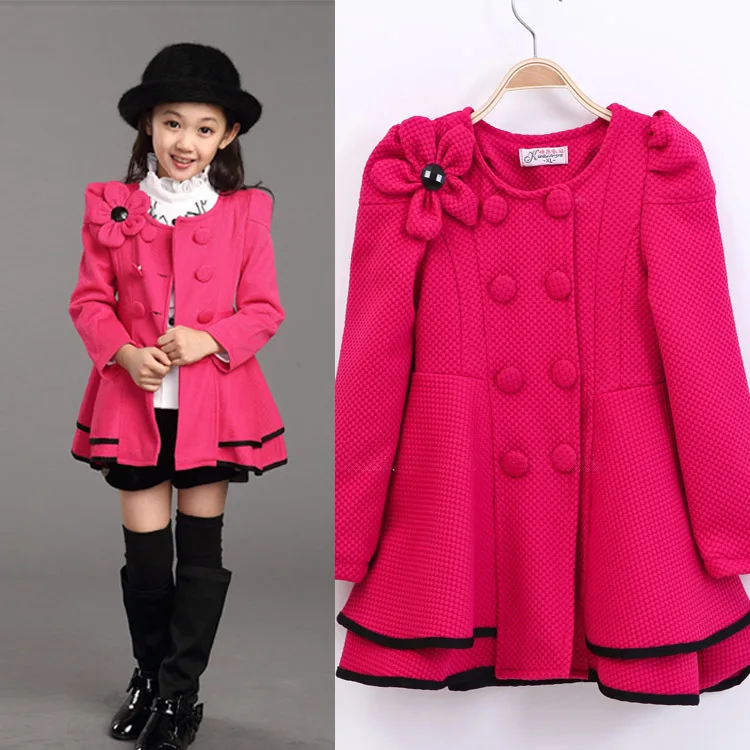 Girls Dress Coat Limited Long Girls Fall 2015 New Kids Windbreaker Jacket Shoulder Flower Skirt