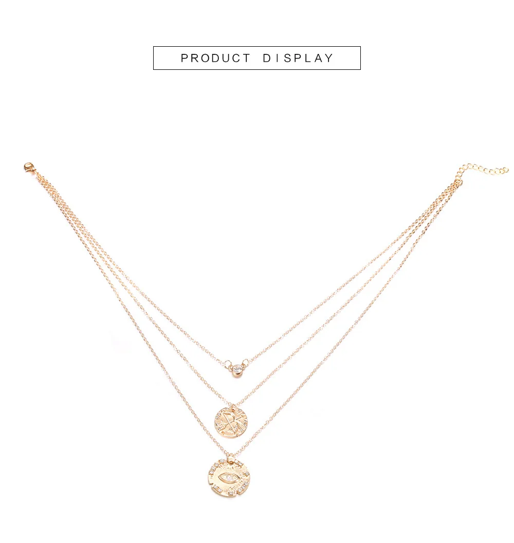 Многослойная золотая цепочка в стиле бохо, ожерелье с подвеской в виде сглаза и стрелы, женские модные подвески, двойное круглое винтажное ожерелье для монет, аксессуары