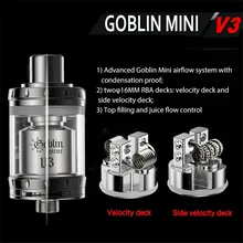 100% Original Youde UD Goblin Mini V3 RTA Tank Top-filling with Two 16mm Decks Atomizer Tank 4ml Electronic Cigarette Hookah