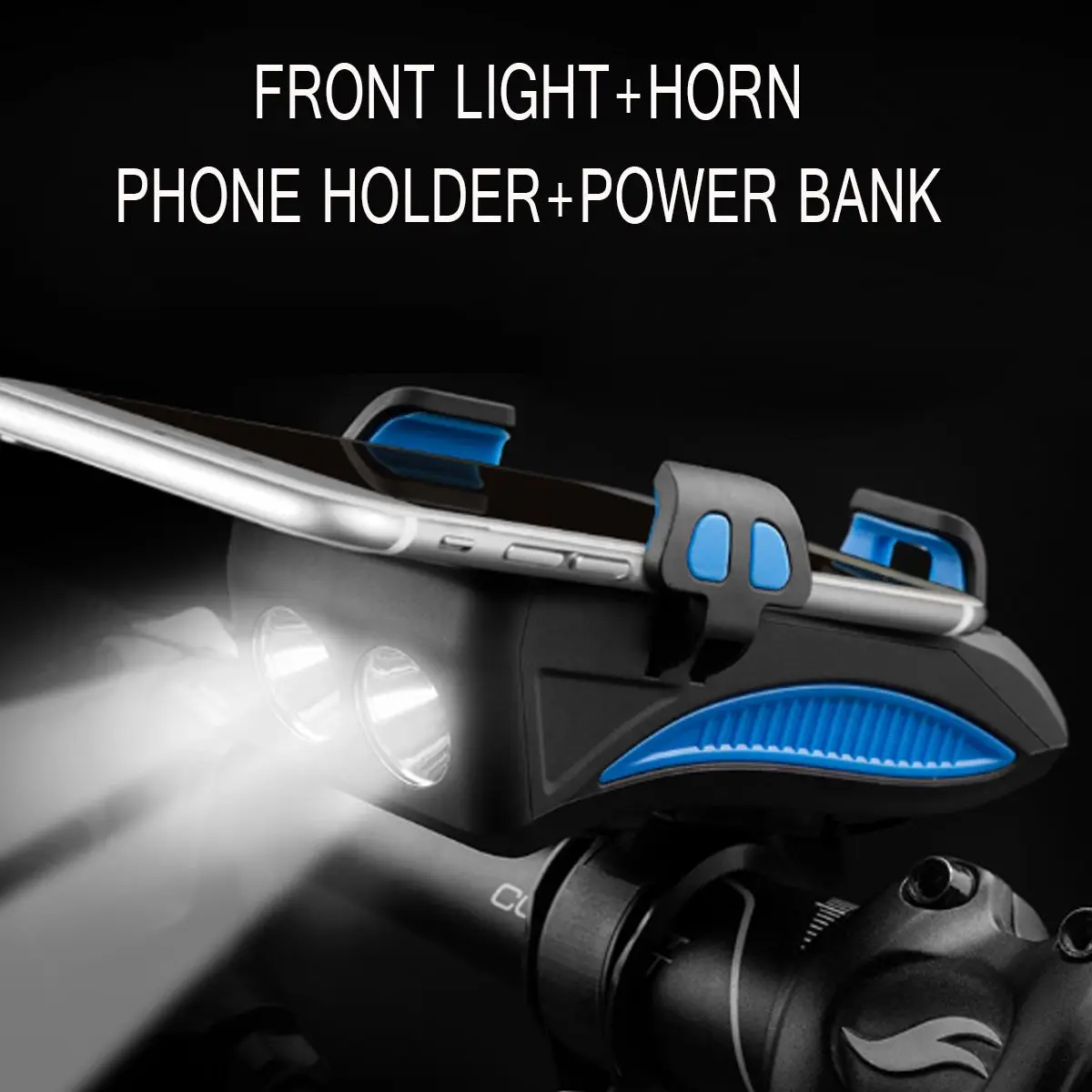 

Bike Phone Holder Stand Handlebar Mount Rack Bicycle Flashlight 2000/4000mAh Power Bank Cycling Horn Led Light for Iphone Huawei