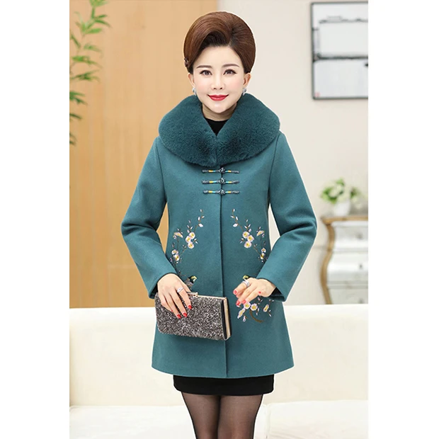 Новая мода плюс размер зимняя куртка пальто женское винтажное цветочное шерстяное пальто среднего возраста осеннее шерстяное пальто женское NW1044