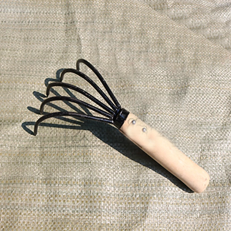 

#Mini Durable 5-Tine Claw Rake Cultivator Seafood Rake with wood handle gardening Rake tools