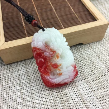 

Chinese Handmade carving JHetian Golden Silk Jade Dragon Pendant Necklace