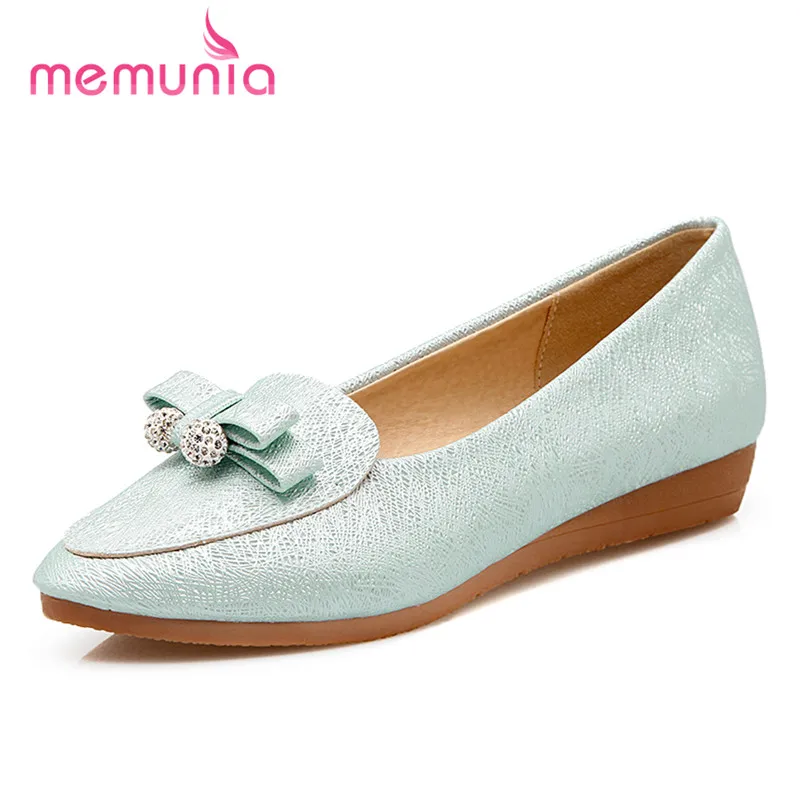 

MEMUNIA Pointed toe PU soft leather shoes women pumps comfortable fashion single shoes shallow bowtie big size 34-40