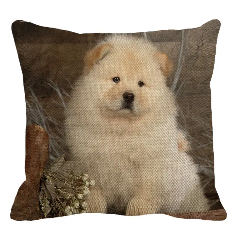 XUNYU Cute Pet Chow Chow Dog Cushion Cover Throw Pillow Case Linen Cushion Cover Child Sofa Bed Decorative Pillowcase C0090