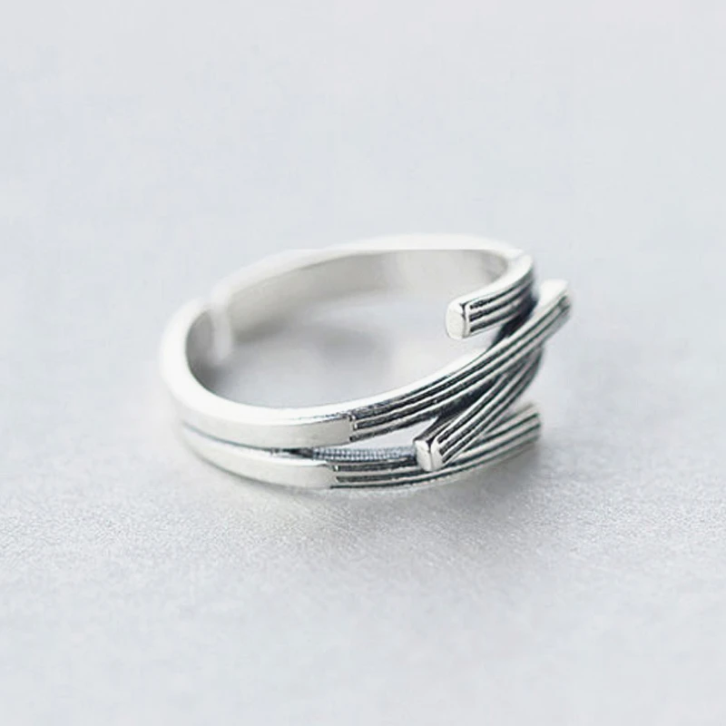 TOYOOSKY Thai Silver Retro Lines Open Ring For Women Fashion Girls Christmas Gifts Sterling-silver-jewelry