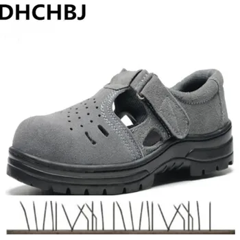 

Plus Size 36-46 Men Safety Shoes Steel Toe Cap Steel Insole Cow Suede Slip-on Safety Sandals Men Summer Breathable Work Shoes