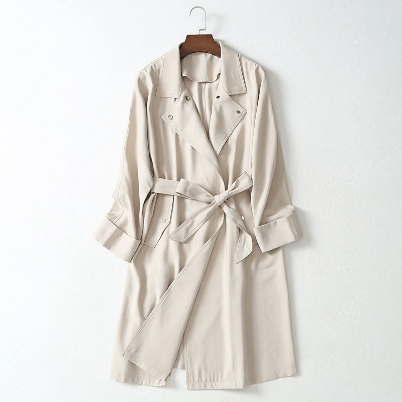 

Casual Office Lady Designer Women Spring Autumn Trench Coat 2019 Loose European Outerwear clothes with belt