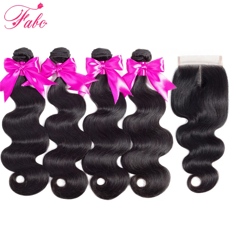 

FABC Hair Peruvian Body Wave 3 Bundles With Closure Non Remy Human Hair Bundles With Closure Natural Black Color