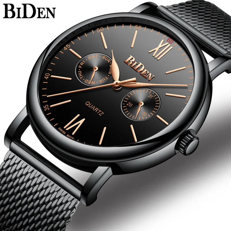 

Biden Top Brand Fashion Men Watch Luxury Steel Mesh Strap Date Sports Quartz Wrist Watches Male Clock Business relogio masculino