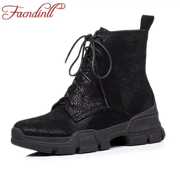 

FACNDINLL shoes 2018 new fashion autumn winter women boots black rome style real leather zipper shoes woman motorcycle boots