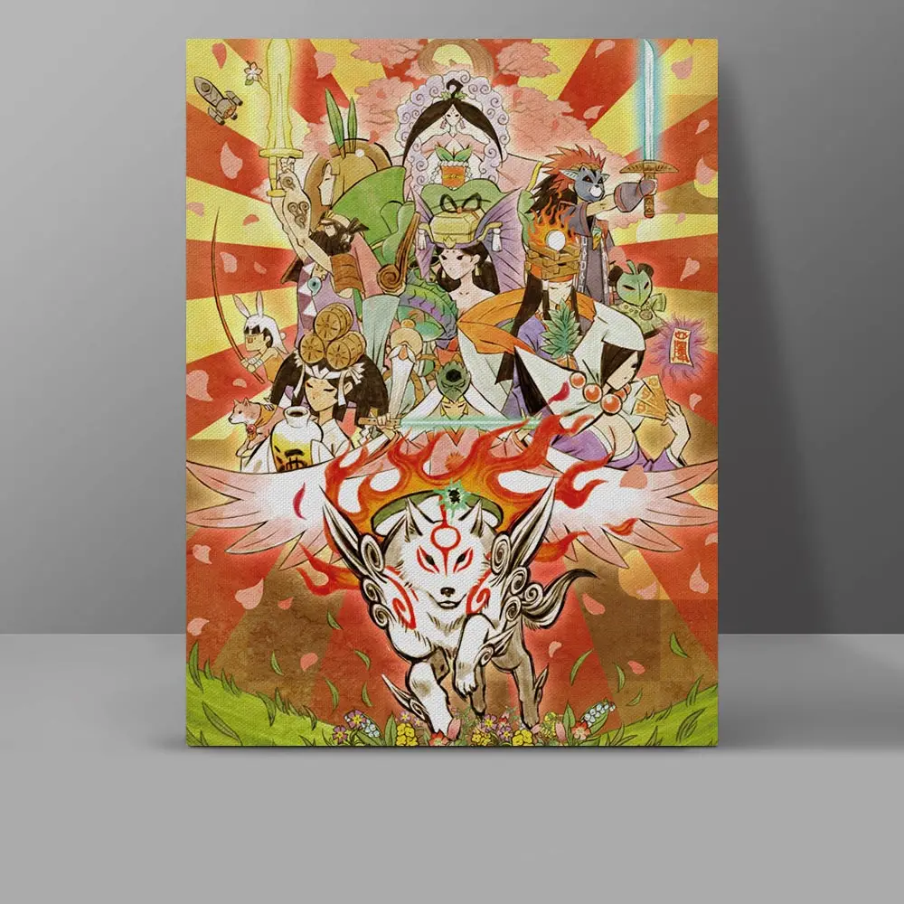 

Okami Canvas Great Spirit Wolf God Painting Wall Japanese Video Game Pictures Corridor Water Proof Cotton Collection Poster