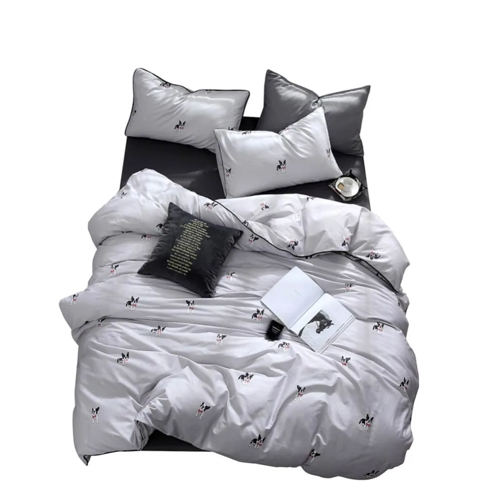 

2019 Pet Dog Pug Bulldog Grey Bedding Set Duvet Cover Twin Queen King Flat Sheet Fitted Sheet Cotton Bedlinens Pillowcases