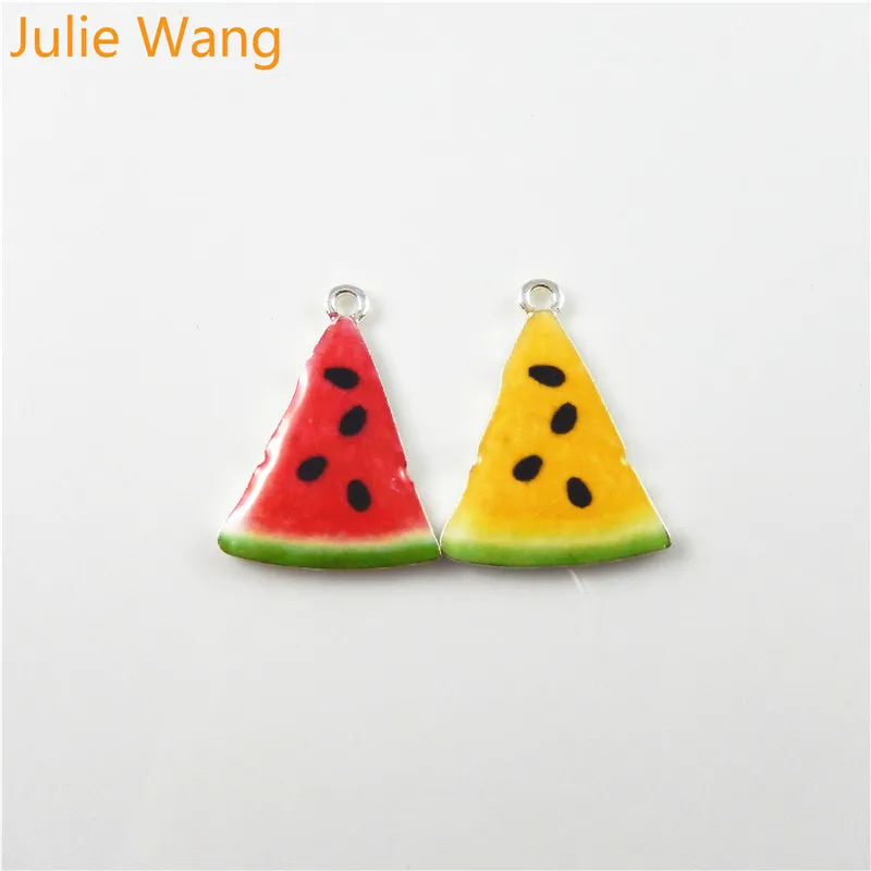 Julie Wang, 10 шт., сплав, эмаль, фрукты, апельсин, яблоко, арбуз, ожерелье, подвеска, серьги, браслет, подвески, ручная работа, ювелирное изделие, сделай сам - Окраска металла: Mixed Watermelon